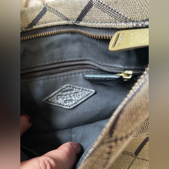 Fossil Preston Jacquard & Pebbled Leather Expandable Crossbody Purse, Tan/Black - Picture 6 of 10